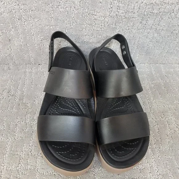 Crocs Brooklyn Womens Size US 7 Black Low Wedge Open Toe Strappy Sandal - Picture 6 of 11